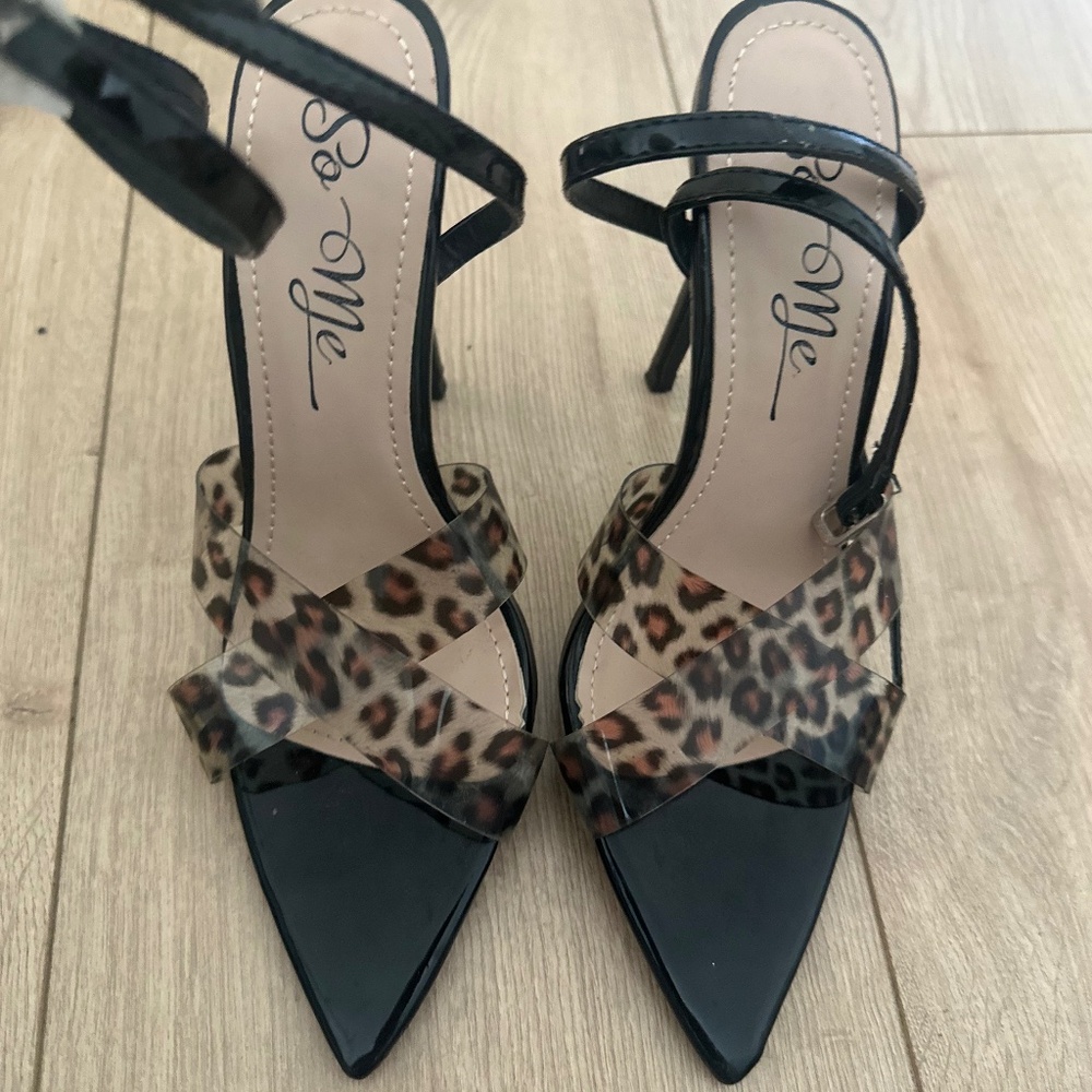 So Me Leopard Strap Heels